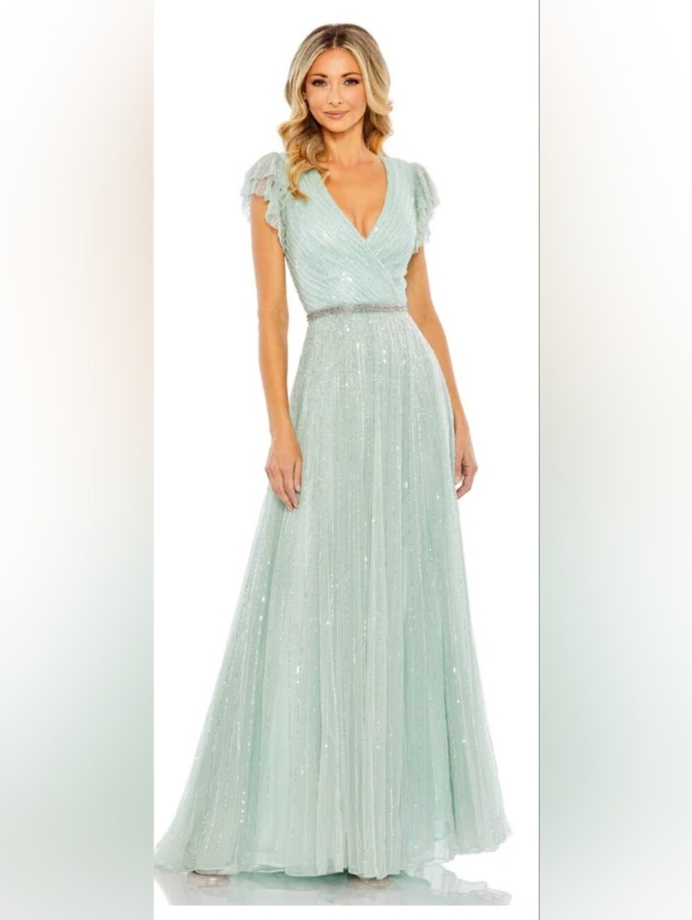Mac Duggal Mint Green Beaded Maxi Gown - Picture 2 of 4